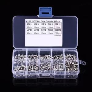 340pcs M3 (3mm) A2 Stainless Hexagon Screws With Hex Nuts Assortment Kit